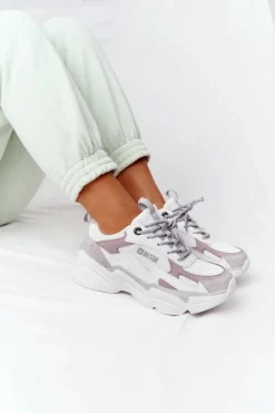 Discount Damskie Sportowe Buty Memory Foam Big Star HH274255 Biało-Fioletowe Damskie Trampki Damskie Big Star|Big Star