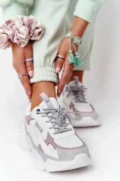 Discount Damskie Sportowe Buty Memory Foam Big Star HH274255 Biało-Fioletowe Damskie Trampki Damskie Big Star|Big Star