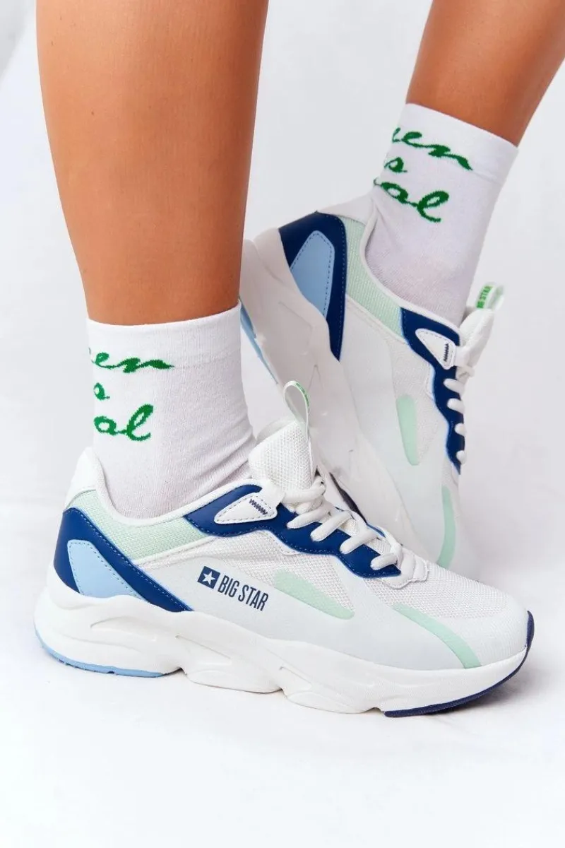 Sale Big Star Shoes Damskie Sportowe Buty Memory Foam Big Star HH274810 Biało-Zielone