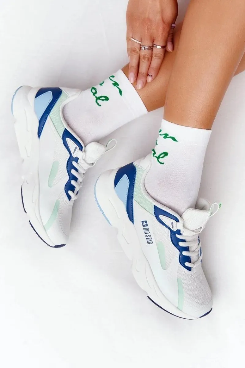 Sale Big Star Shoes Damskie Sportowe Buty Memory Foam Big Star HH274810 Biało-Zielone