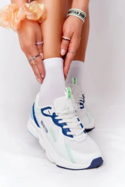 Sale Big Star Shoes Damskie Sportowe Buty Memory Foam Big Star HH274810 Biało-Zielone