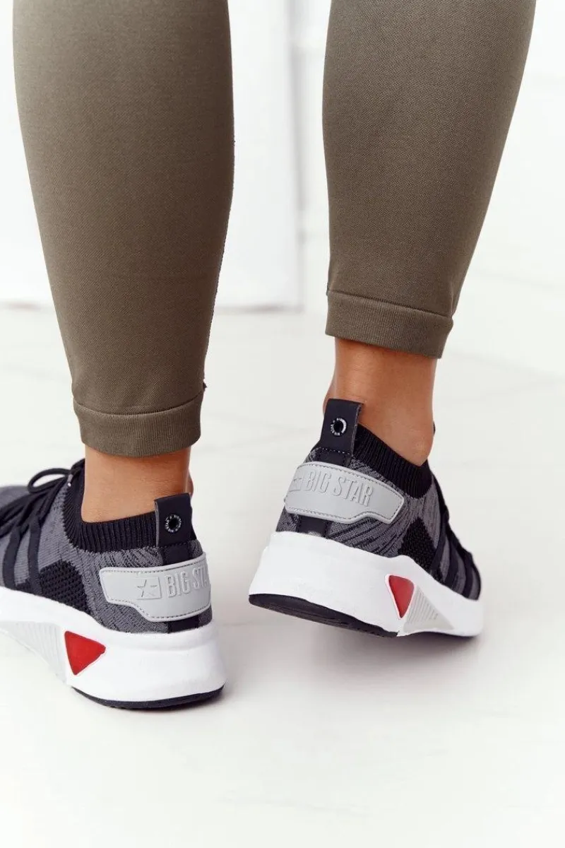 Trampki Damskie Big Star|Buty Sportowe Na Platformie>Big Star Shoes Damskie Sportowe Buty Memory Foam Big Star HH274532 Ciemnoszare