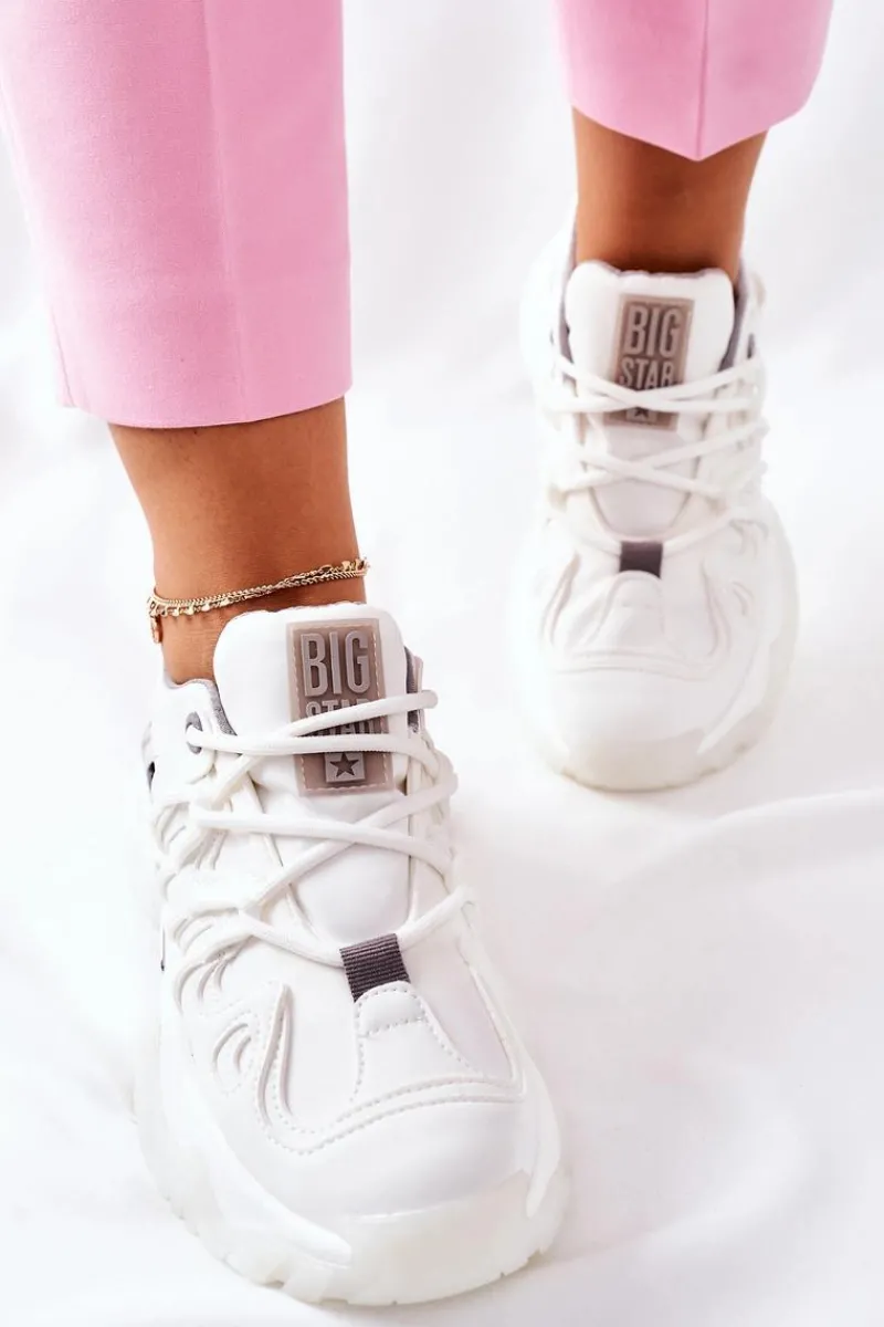 Trampki Damskie Big Star|Buty Sportowe Na Platformie>Big Star Shoes Damskie Sportowe Buty Memory Foam Big Star II274088 Białe