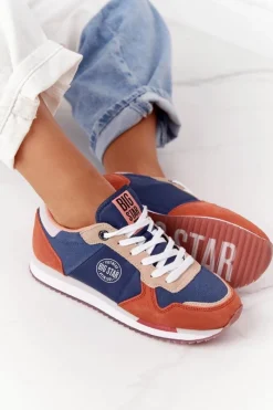 Online Damskie Sportowe Buty Memory Foam Big Star HH274567 Niebiesko-Pomarańczowe Damskie Trampki Damskie Big Star|Big Star