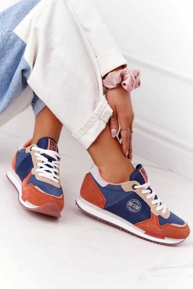 Online Damskie Sportowe Buty Memory Foam Big Star HH274567 Niebiesko-Pomarańczowe Damskie Trampki Damskie Big Star|Big Star