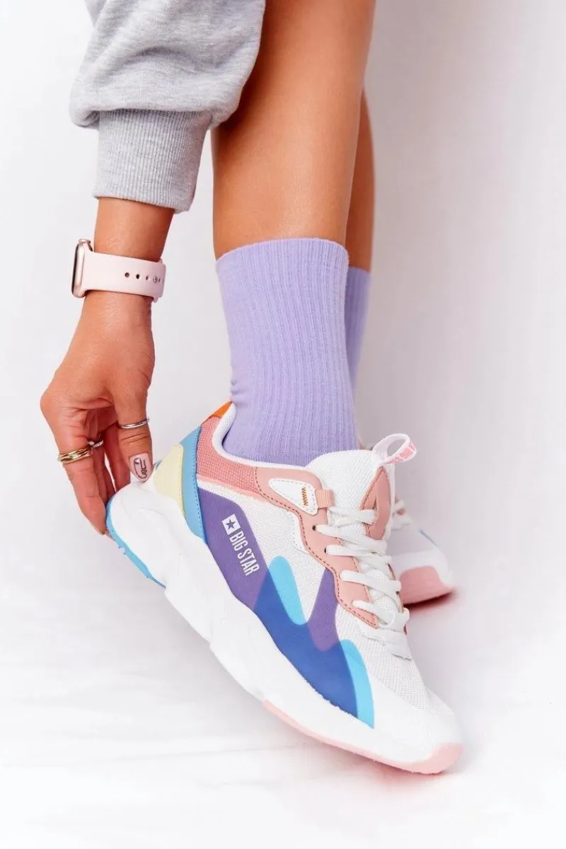 Clearance Damskie Sportowe Buty Memory Foam Big Star HH274809 Biało-Różowe Damskie Trampki Damskie Big Star|Big Star