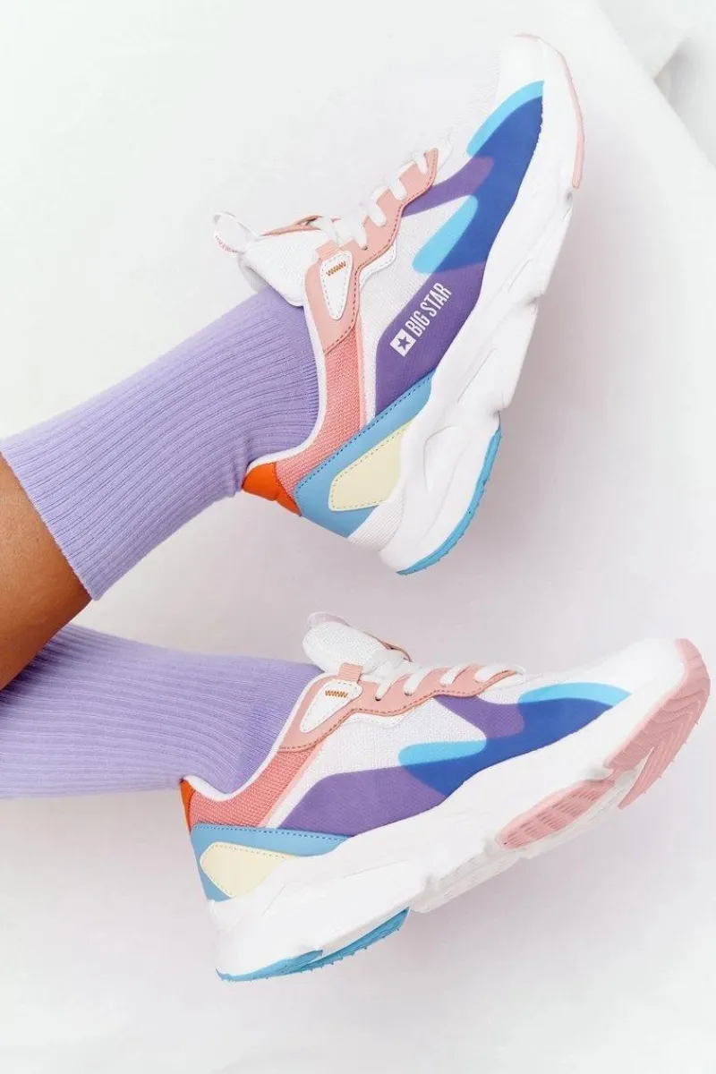 Clearance Damskie Sportowe Buty Memory Foam Big Star HH274809 Biało-Różowe Damskie Trampki Damskie Big Star|Big Star