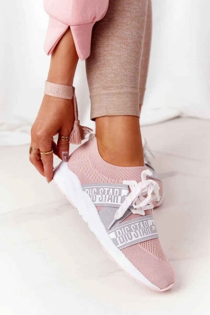 Trampki Damskie Big Star|Buty Sportowe Na Platformie>Big Star Shoes Damskie Sportowe Buty Memory Foam Big Star HH274353 Różowe