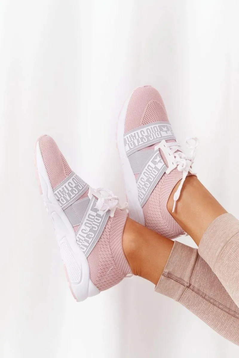 Trampki Damskie Big Star|Buty Sportowe Na Platformie>Big Star Shoes Damskie Sportowe Buty Memory Foam Big Star HH274353 Różowe