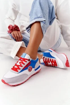 Best Damskie Sportowe Buty Memory Foam Big Star HH274526 Biało-Niebieskie Damskie Trampki Damskie Big Star|Big Star