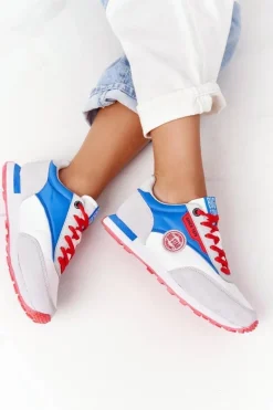 Best Damskie Sportowe Buty Memory Foam Big Star HH274526 Biało-Niebieskie Damskie Trampki Damskie Big Star|Big Star