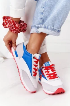 Best Damskie Sportowe Buty Memory Foam Big Star HH274526 Biało-Niebieskie Damskie Trampki Damskie Big Star|Big Star