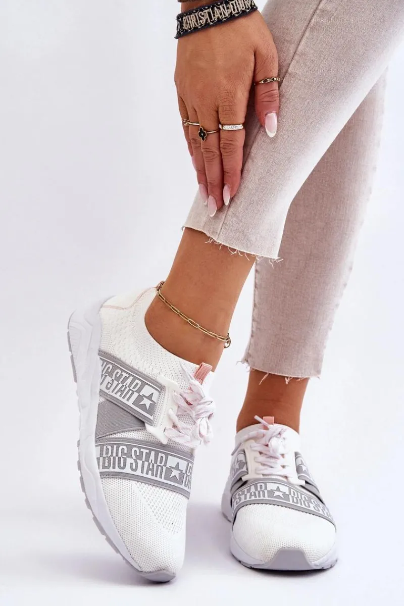 Outlet Damskie Sportowe Buty Memory Foam Big Star HH274355 Białe Damskie Trampki Damskie Big Star|Buty Sportowe Na Platformie