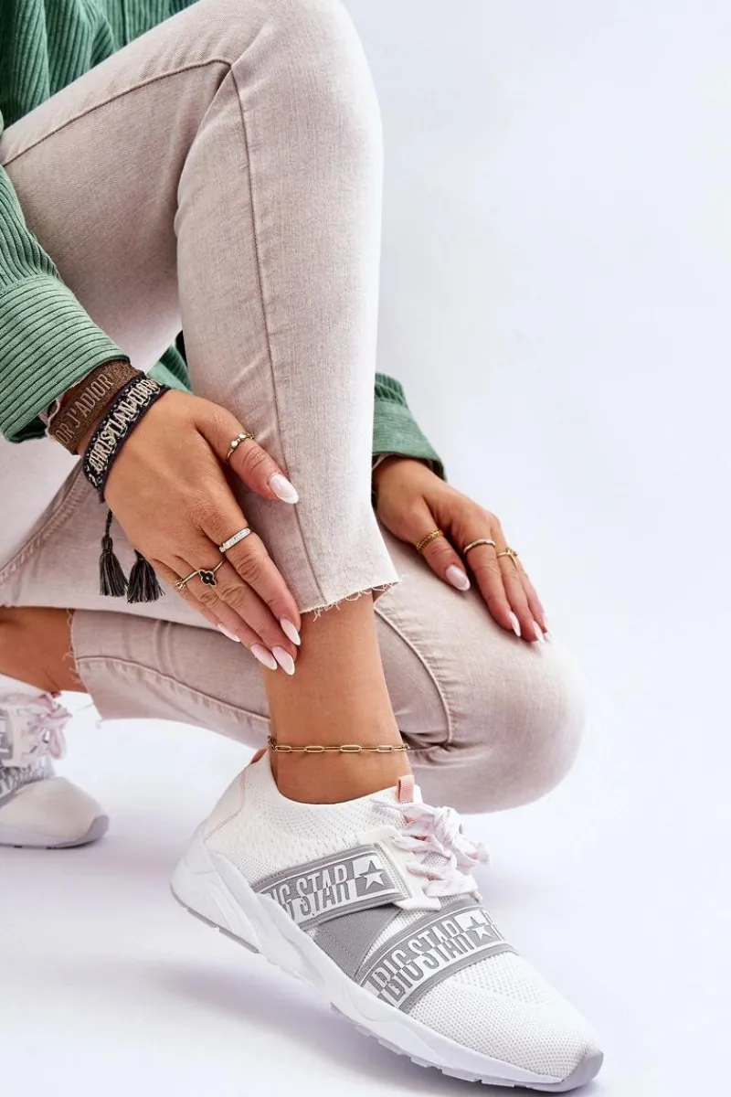 Outlet Damskie Sportowe Buty Memory Foam Big Star HH274355 Białe Damskie Trampki Damskie Big Star|Buty Sportowe Na Platformie