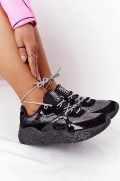 Trampki Damskie Big Star|Buty Sportowe Na Platformie>Big Star Shoes Damskie Sportowe Buty Memory Foam Big Star HH274325 Czarne