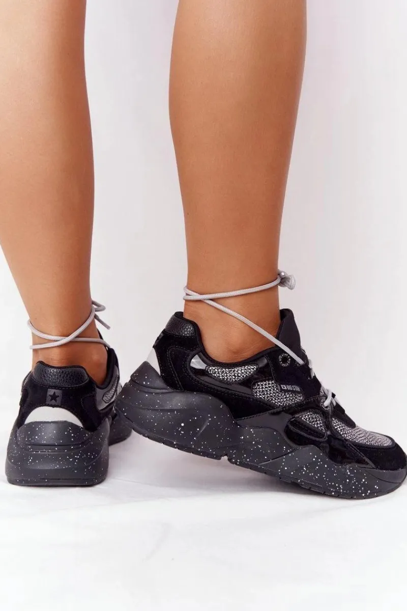 Trampki Damskie Big Star|Buty Sportowe Na Platformie>Big Star Shoes Damskie Sportowe Buty Memory Foam Big Star HH274325 Czarne