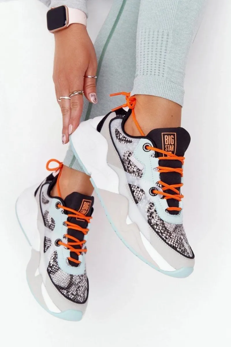 Clearance Big Star Shoes Damskie Sportowe Buty Memory Foam Big Star HH274324 Szaro-Zielone