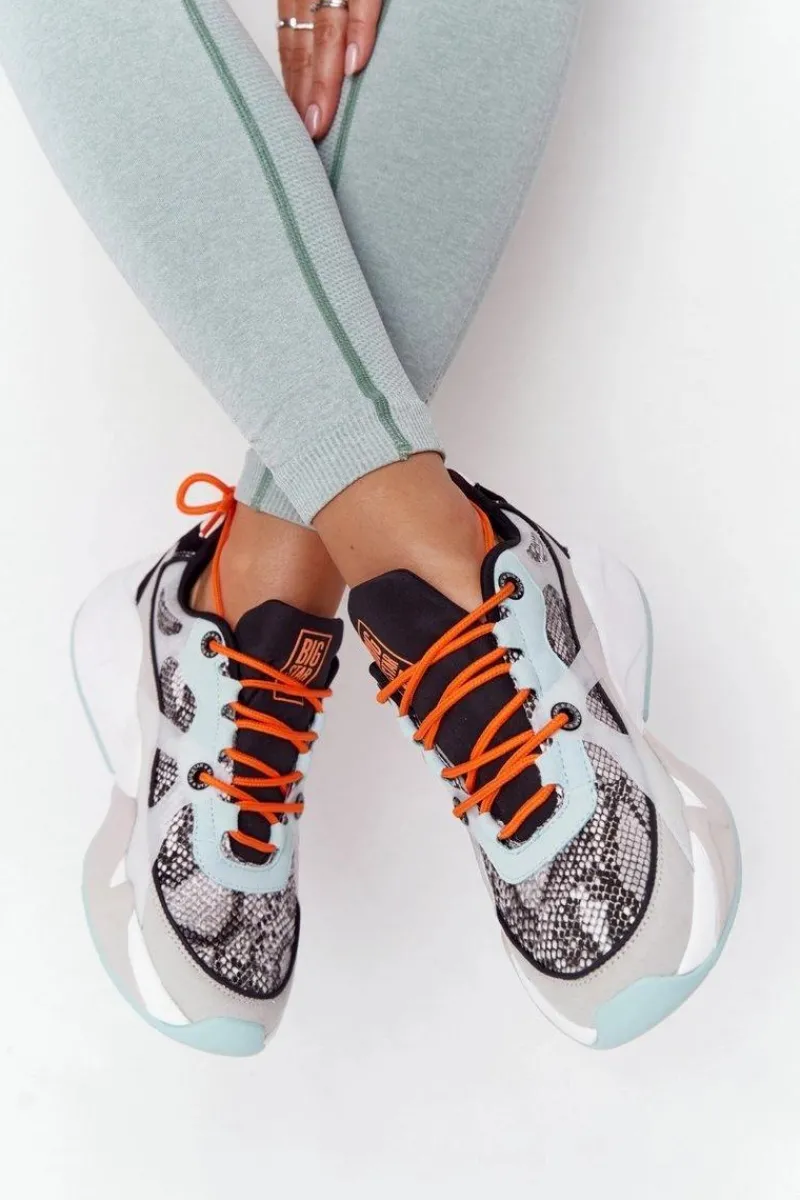 Clearance Big Star Shoes Damskie Sportowe Buty Memory Foam Big Star HH274324 Szaro-Zielone