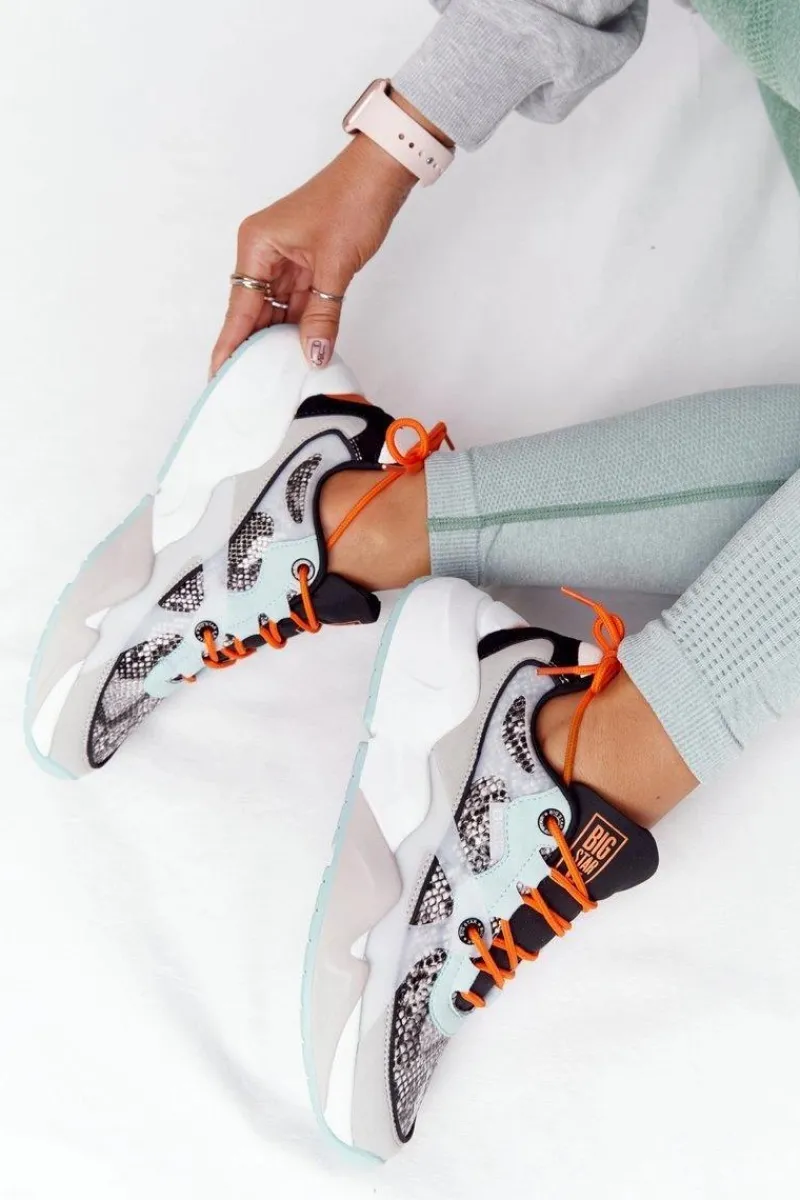 Clearance Big Star Shoes Damskie Sportowe Buty Memory Foam Big Star HH274324 Szaro-Zielone