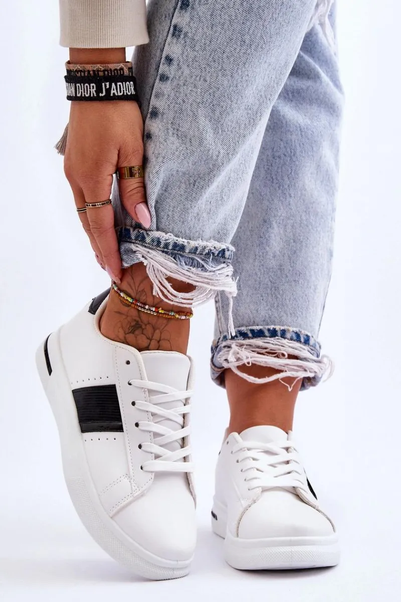Sale Damskie Sportowe Buty Na Platformie Biało-Czarne Soris Damskie Sneakersy Damskie