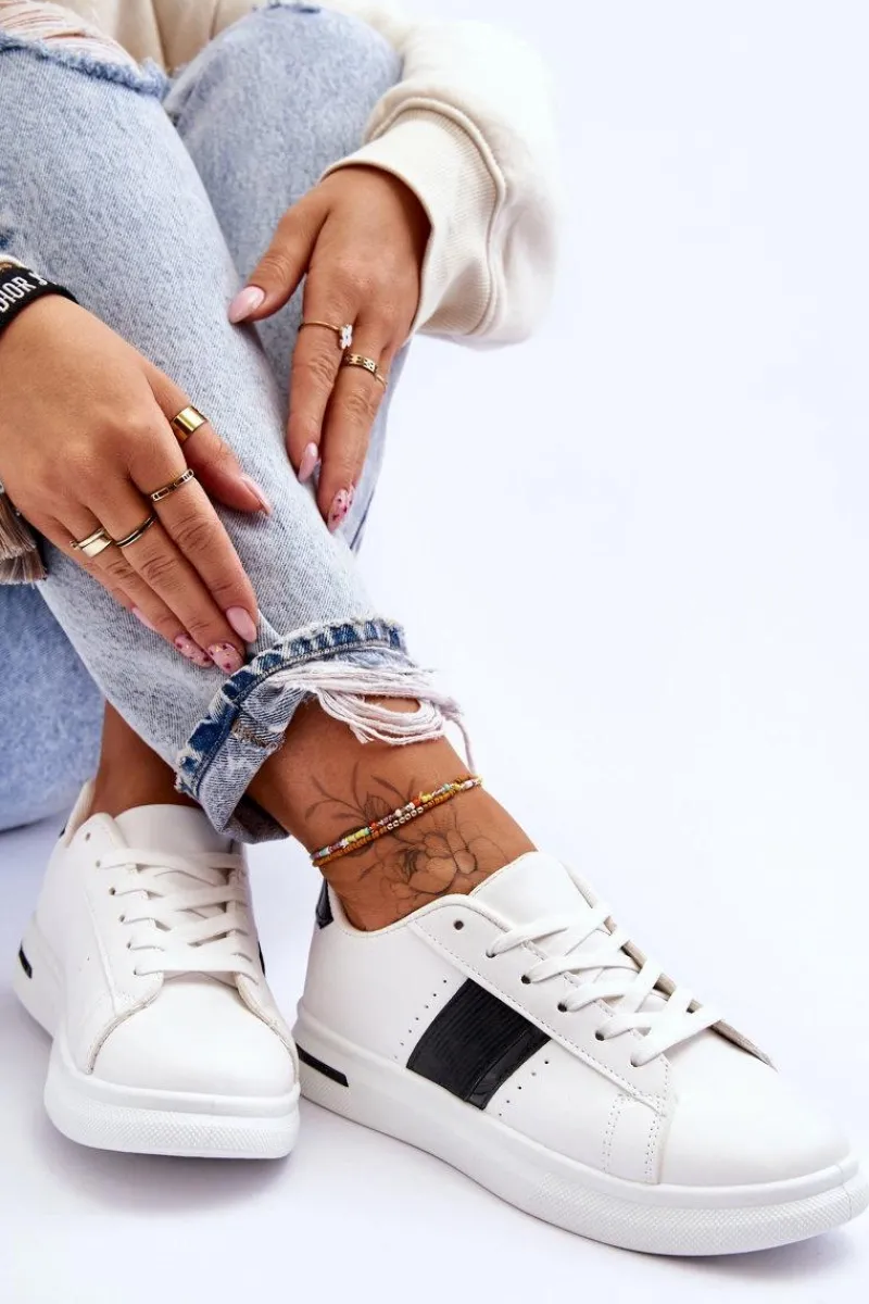 Sale Damskie Sportowe Buty Na Platformie Biało-Czarne Soris Damskie Sneakersy Damskie