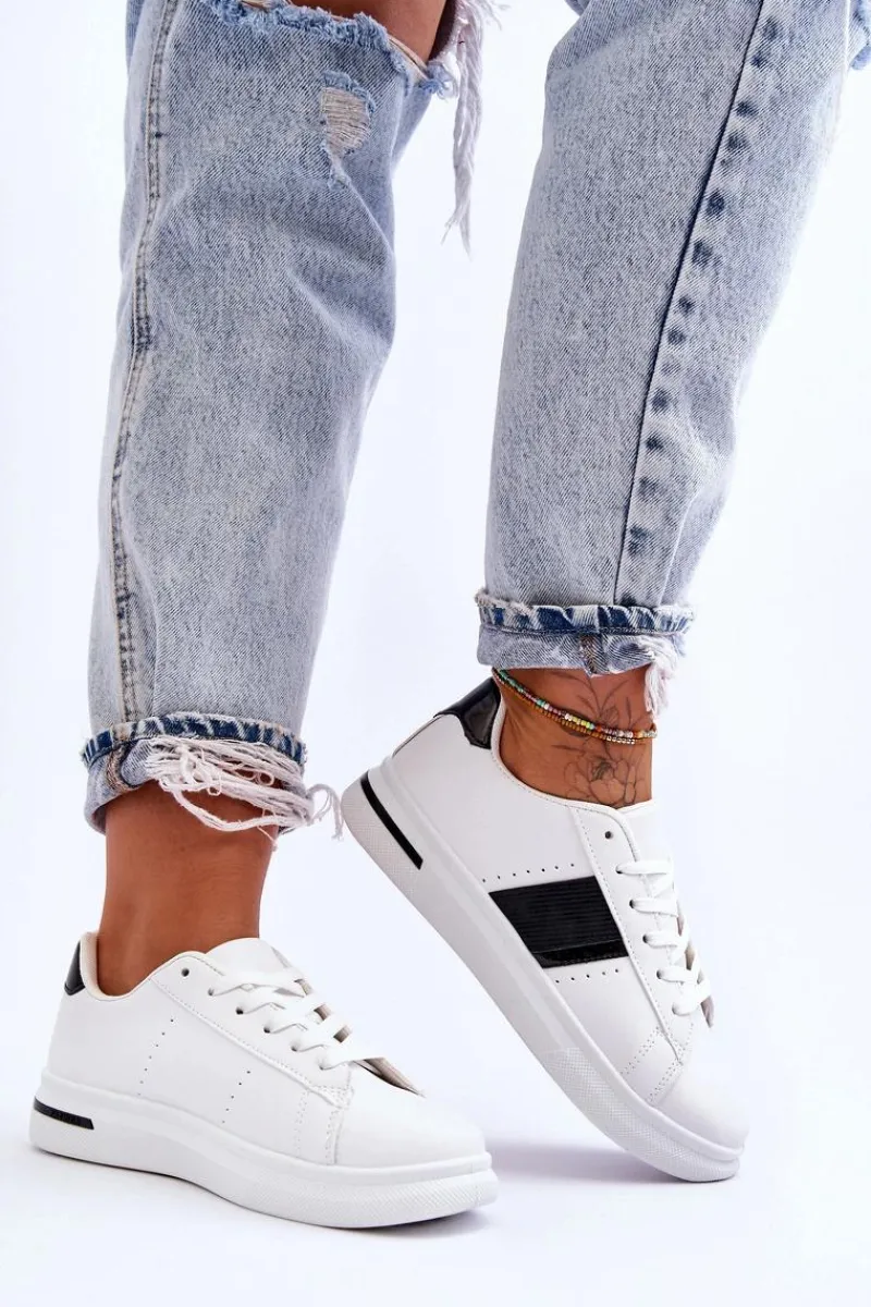 Sale Damskie Sportowe Buty Na Platformie Biało-Czarne Soris Damskie Sneakersy Damskie