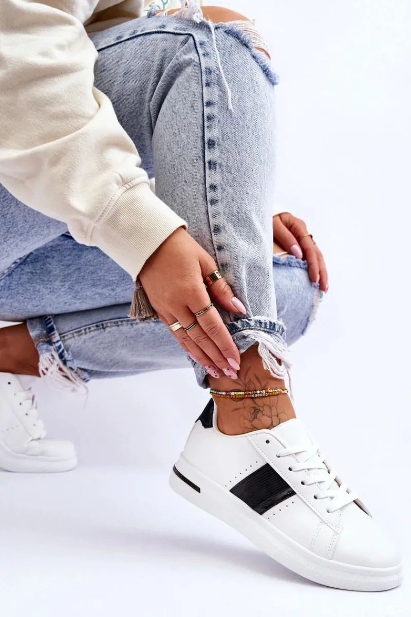 Sale Damskie Sportowe Buty Na Platformie Biało-Czarne Soris Damskie Sneakersy Damskie
