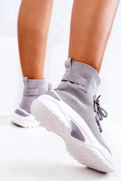 Discount Boto Damskie Sportowe Buty Skarpetkowe Szare KeSports Szary