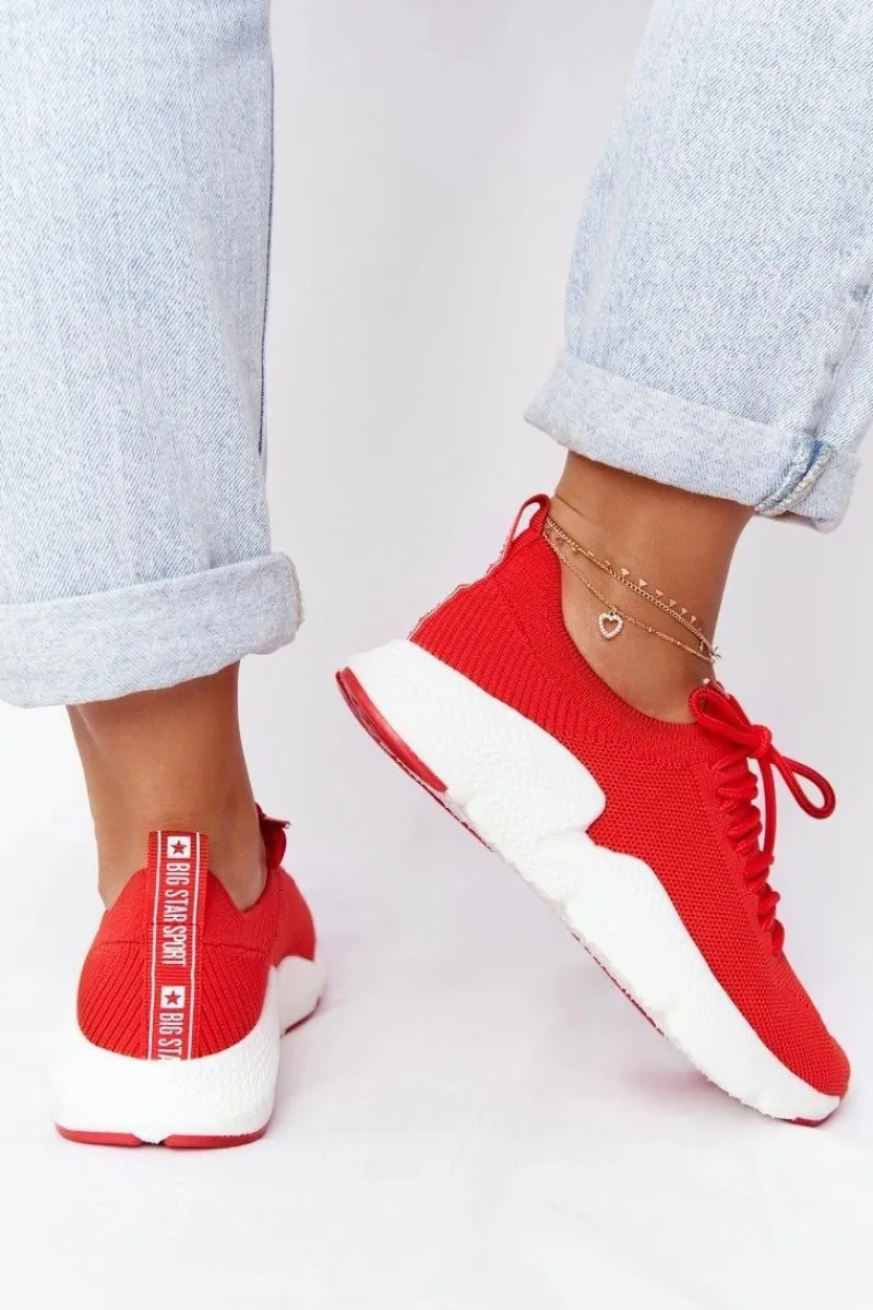 Clearance Damskie Sportowe Buty Slip-on Big Star DD274580 Czerwone Damskie Trampki Damskie Slip-On|Trampki Damskie Big Star