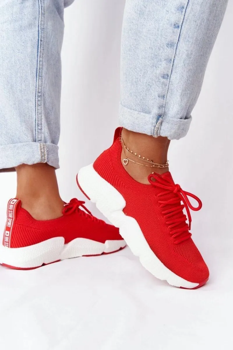 Clearance Damskie Sportowe Buty Slip-on Big Star DD274580 Czerwone Damskie Trampki Damskie Slip-On|Trampki Damskie Big Star