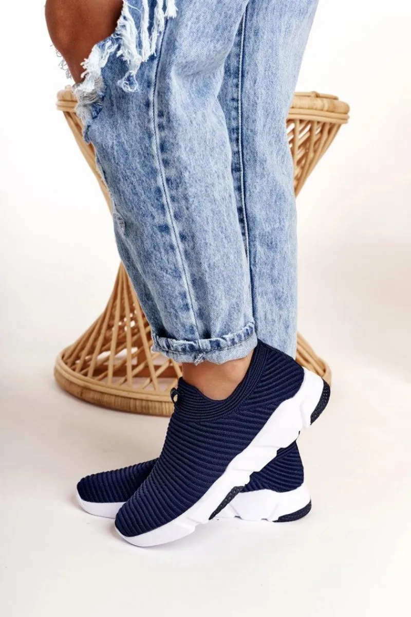 Sale Big Star Shoes Damskie Sportowe Buty Slip-on Big Star DD274464 Granatowe