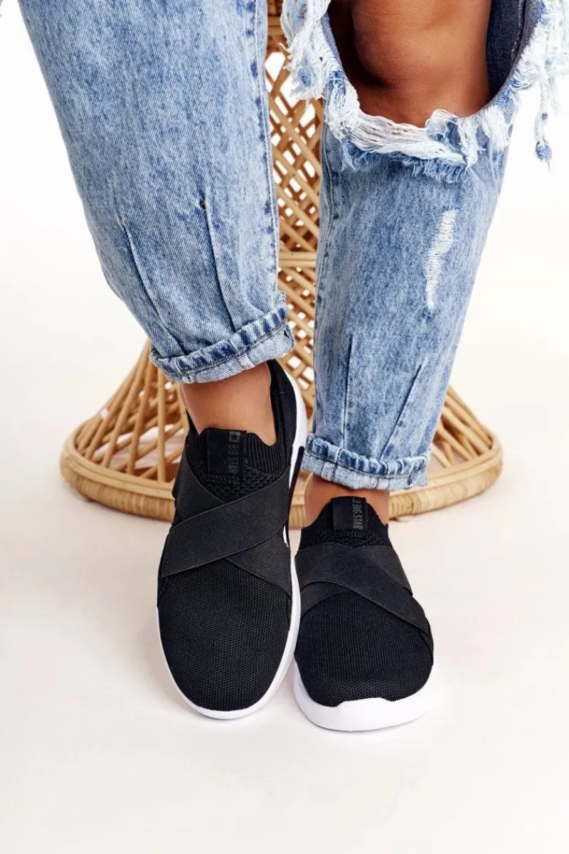 Hot Damskie Sportowe Buty Slip-on Memory Foam System Big Star FF274890 Czarne Damskie Trampki Damskie Slip-On|Trampki Damskie Big Star