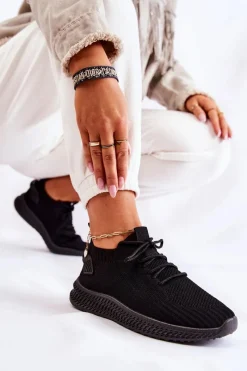 Buty Sportowe Na Platformie>Boto Damskie Sportowe Buty Sneakersy Materiałowe Czarne Storia