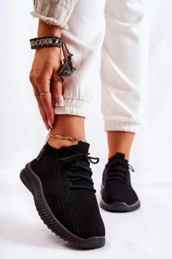 Buty Sportowe Na Platformie>Boto Damskie Sportowe Buty Sneakersy Materiałowe Czarne Storia