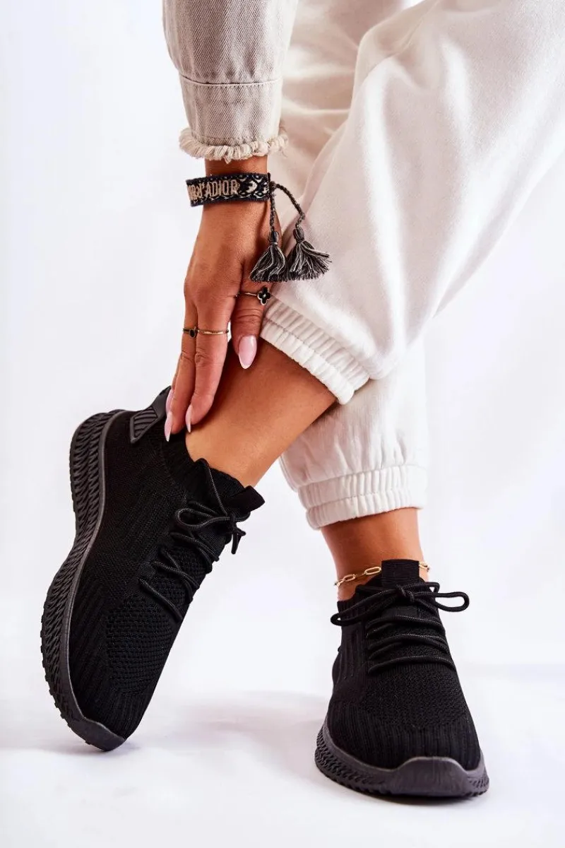 Buty Sportowe Na Platformie>Boto Damskie Sportowe Buty Sneakersy Materiałowe Czarne Storia