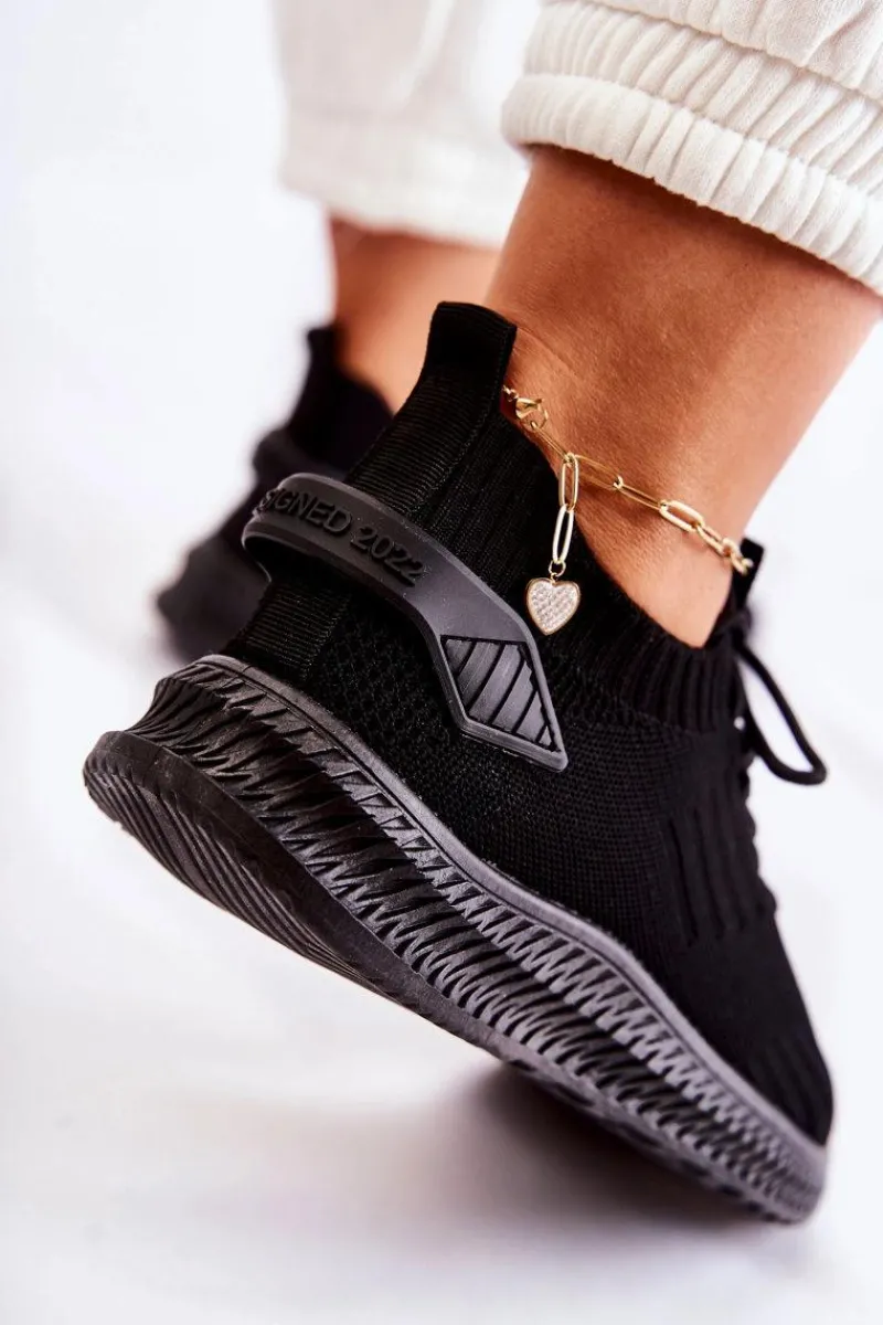 Buty Sportowe Na Platformie>Boto Damskie Sportowe Buty Sneakersy Materiałowe Czarne Storia