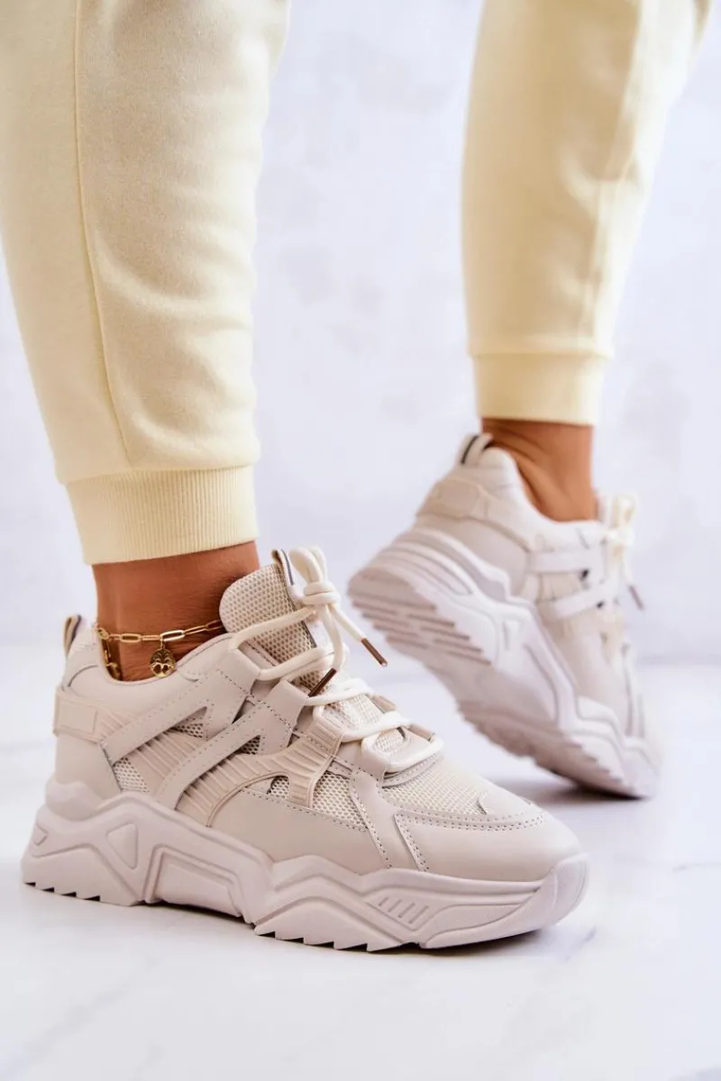 Sneakersy Damskie>Evento Damskie Sportowe Buty Sneakersy Beżowe Daren