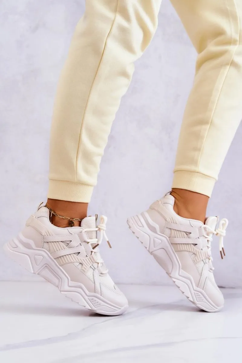 Sneakersy Damskie>Evento Damskie Sportowe Buty Sneakersy Beżowe Daren