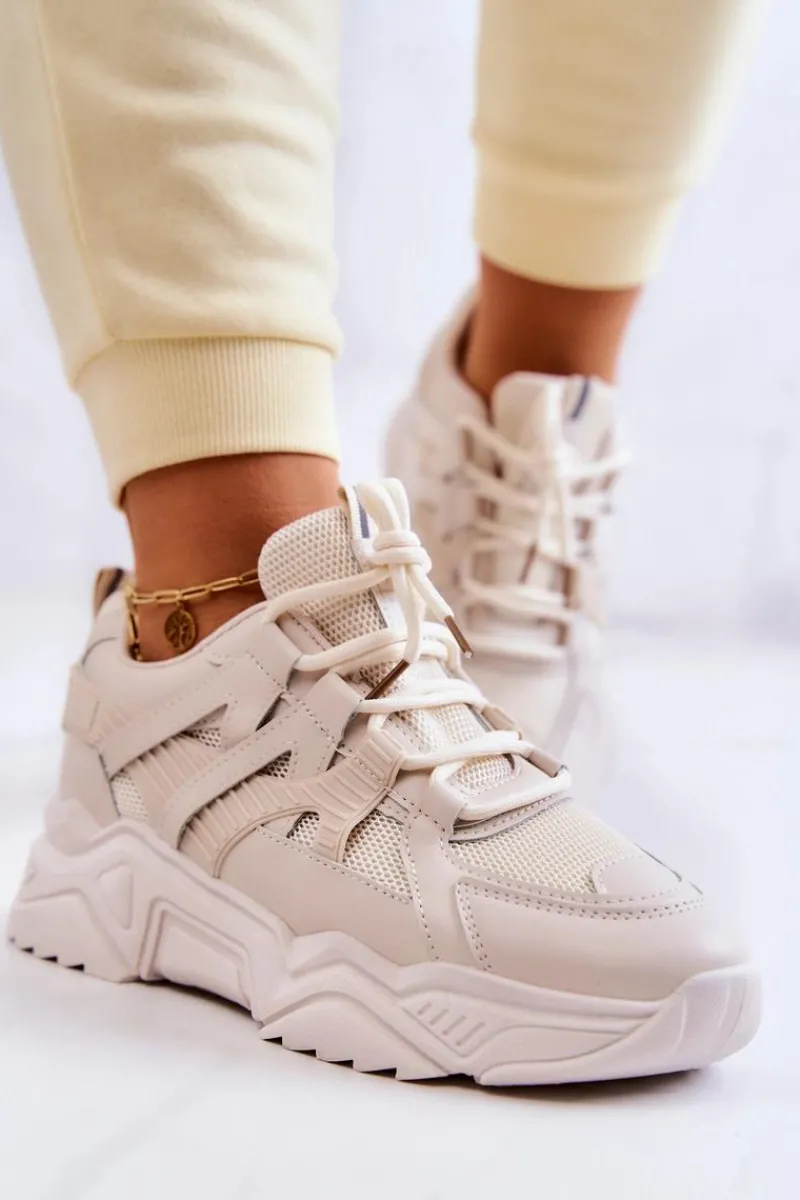 Sneakersy Damskie>Evento Damskie Sportowe Buty Sneakersy Beżowe Daren