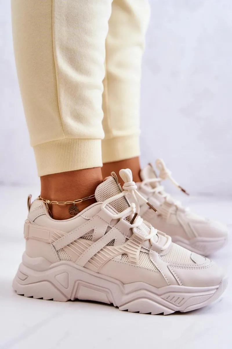 Sneakersy Damskie>Evento Damskie Sportowe Buty Sneakersy Beżowe Daren