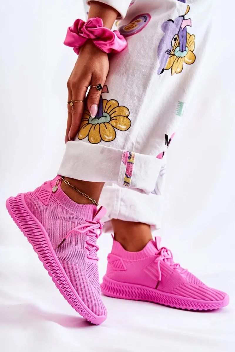 Boto Damskie Sportowe Buty Sneakersy Materiałowe Różowe Storia