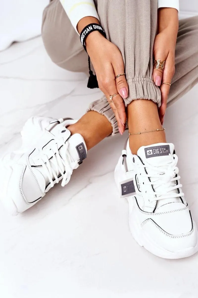 Sale Damskie Sportowe Buty Sneakersy Big Star GG274213 Biało-Szare Damskie Trampki Damskie Big Star|Big Star