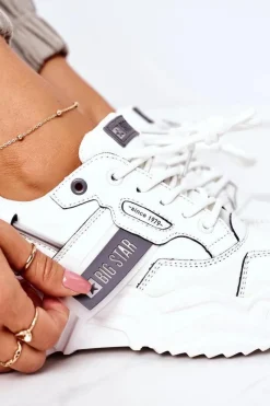 Sale Damskie Sportowe Buty Sneakersy Big Star GG274213 Biało-Szare Damskie Trampki Damskie Big Star|Big Star