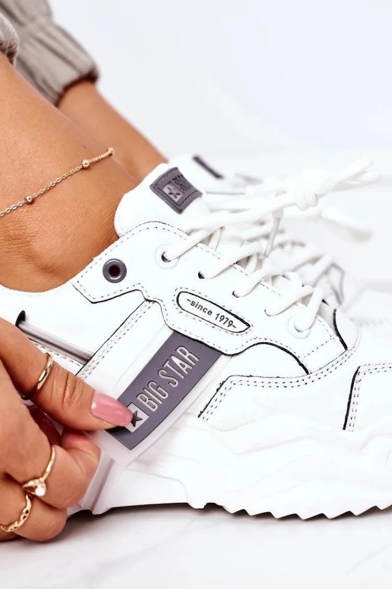 Sale Damskie Sportowe Buty Sneakersy Big Star GG274213 Biało-Szare Damskie Trampki Damskie Big Star|Big Star