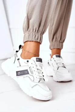 Sale Damskie Sportowe Buty Sneakersy Big Star GG274213 Biało-Szare Damskie Trampki Damskie Big Star|Big Star