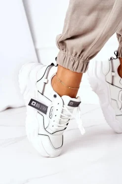 Sale Damskie Sportowe Buty Sneakersy Big Star GG274213 Biało-Szare Damskie Trampki Damskie Big Star|Big Star