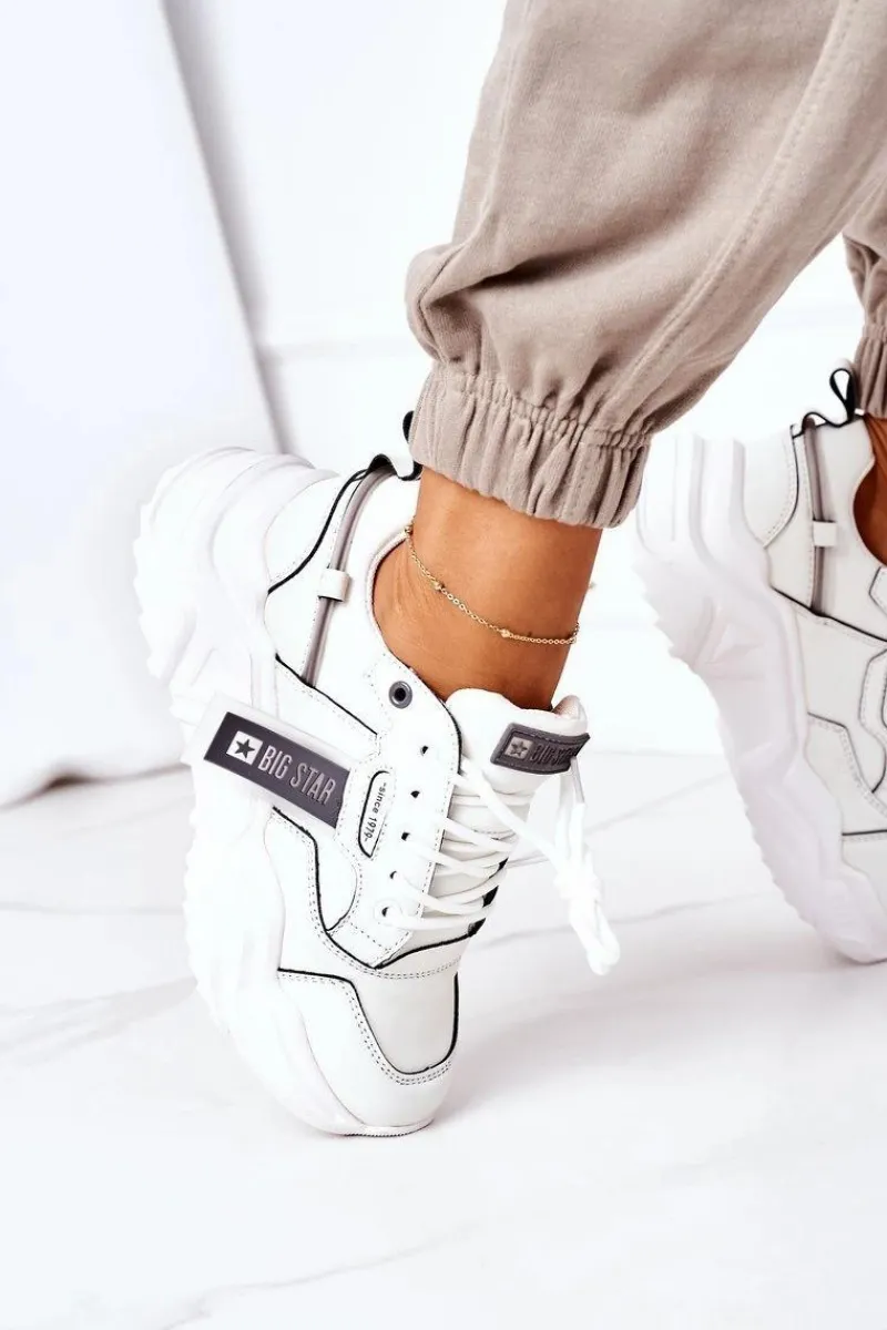 Sale Damskie Sportowe Buty Sneakersy Big Star GG274213 Biało-Szare Damskie Trampki Damskie Big Star|Big Star
