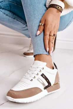 Sneakersy Damskie>Boto Damskie Sportowe Buty Sneakersy Białe-Khaki Lifestyle