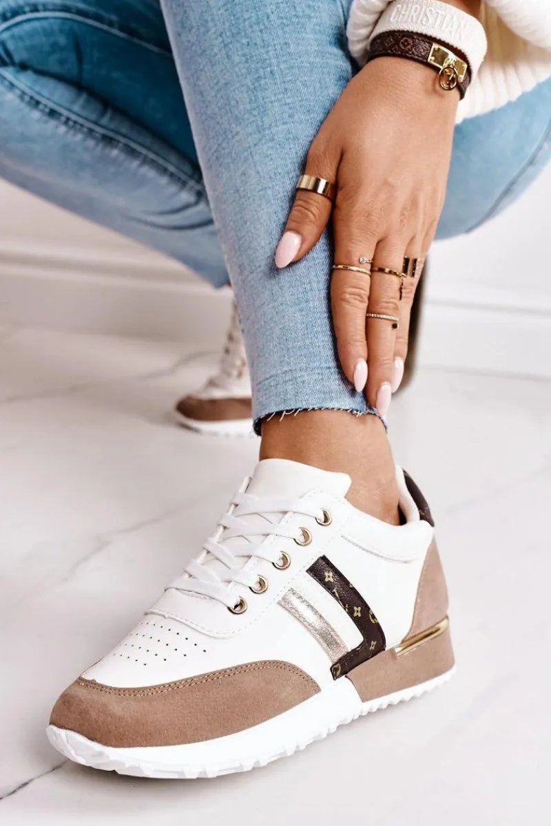 Sneakersy Damskie>Boto Damskie Sportowe Buty Sneakersy Białe-Khaki Lifestyle