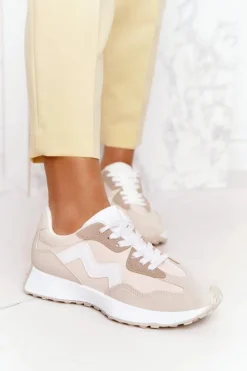 Buty Sportowe Na Platformie>Boto Damskie Sportowe Buty Sneakersy Beżowe Move On